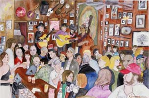 Kimrea Water Color Painting, Happy Hour at The Sweetwater